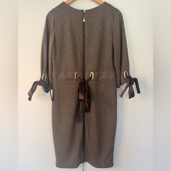 Vintage Miss Istanbull Brown Dress with Ribbon Zipper Details Size 42 US Large - Picture 1 of 14